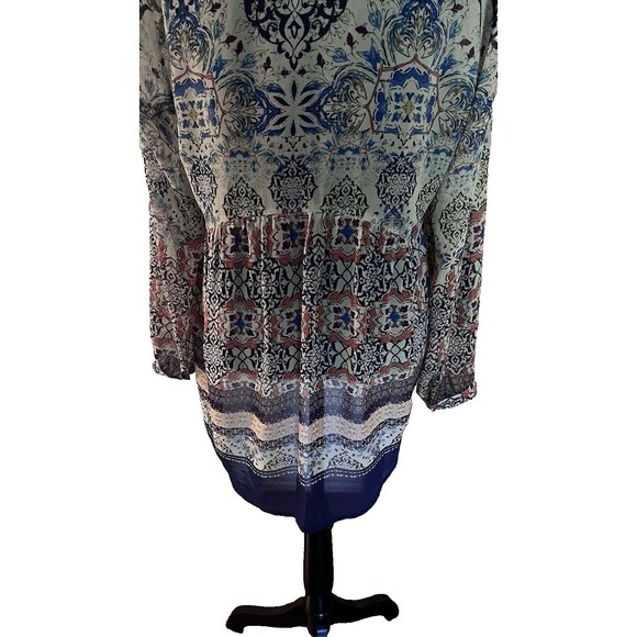 DR2 Daniel Rainn Top Womens Medium Floral Boho Peasant Roll Tab Flowy Blouse - Picture 9 of 10